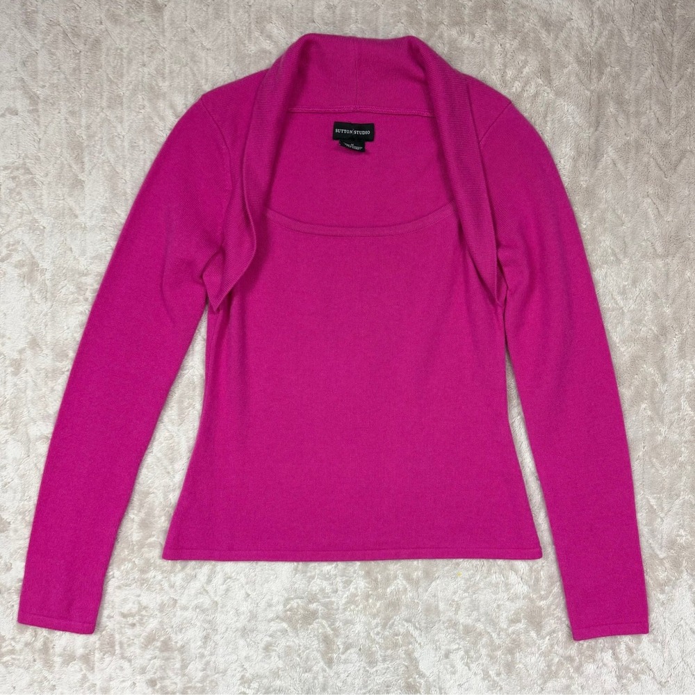 Sutton Studio Pink 100% Cashmere Square Neck Shawl Collar Sweater Medium